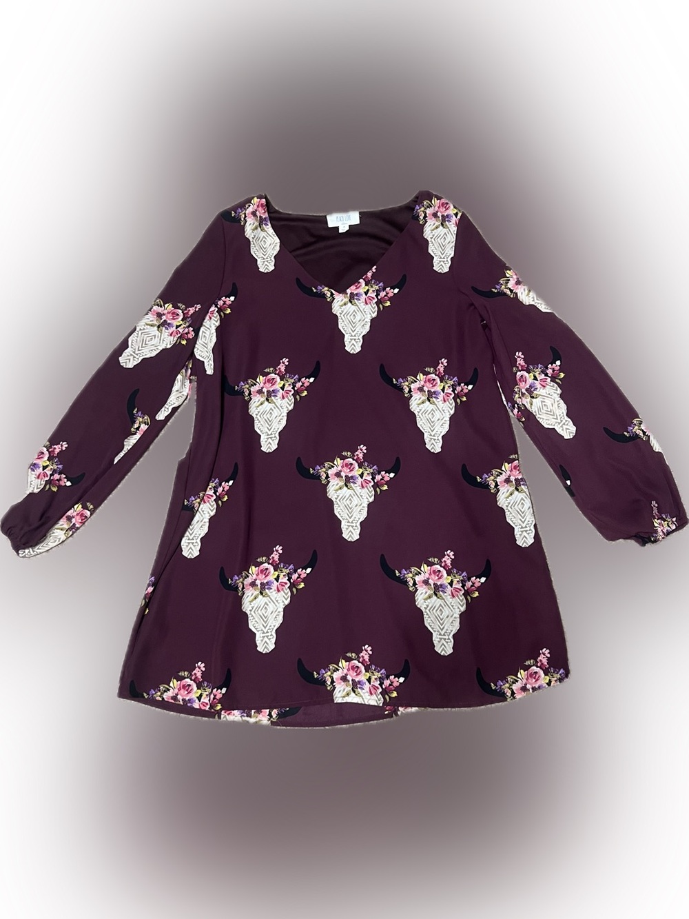 Peach Love California Plum Floral Steer Skull Mini Dress